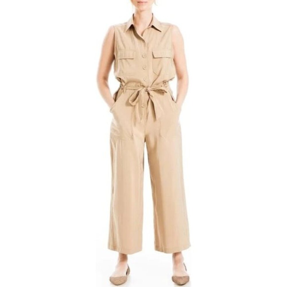 Max Studio womens Belted khaki  Utility Jumpsuit Size XS